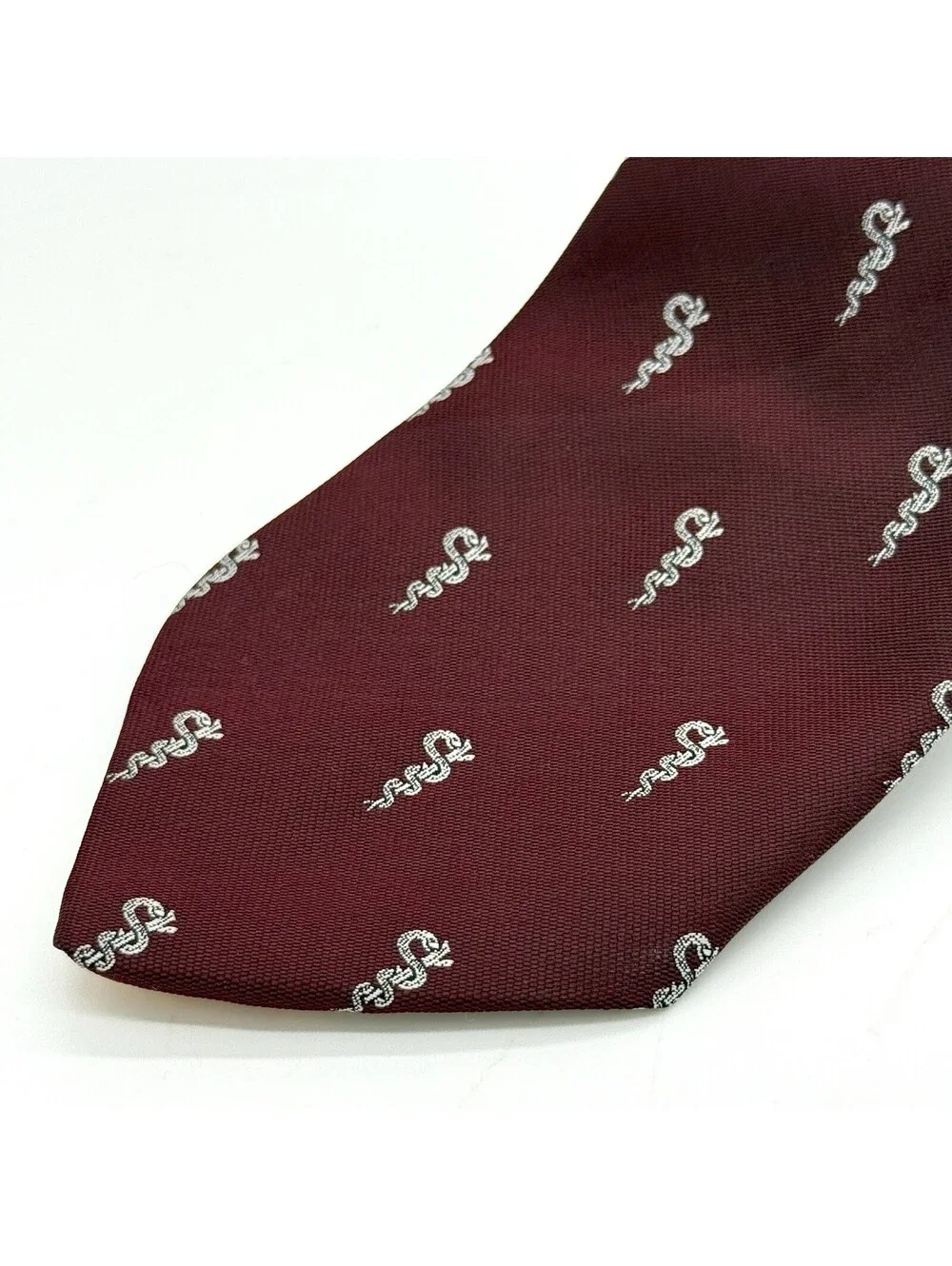 Vintage Goldlion Men Silk Jacquard Tie Burgundy Maroon Business Necktie Classic